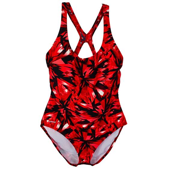 Speedo Red Black Lightly Padded One Piece Bathing Suit Women's 18 - Picture 1 of 4